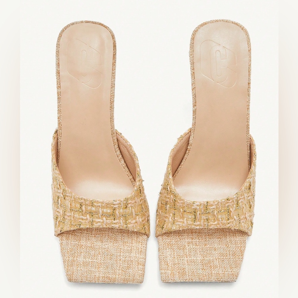 🆕 Square Toe Tweed / Linen Mule Sandals - Picture 7 of 9